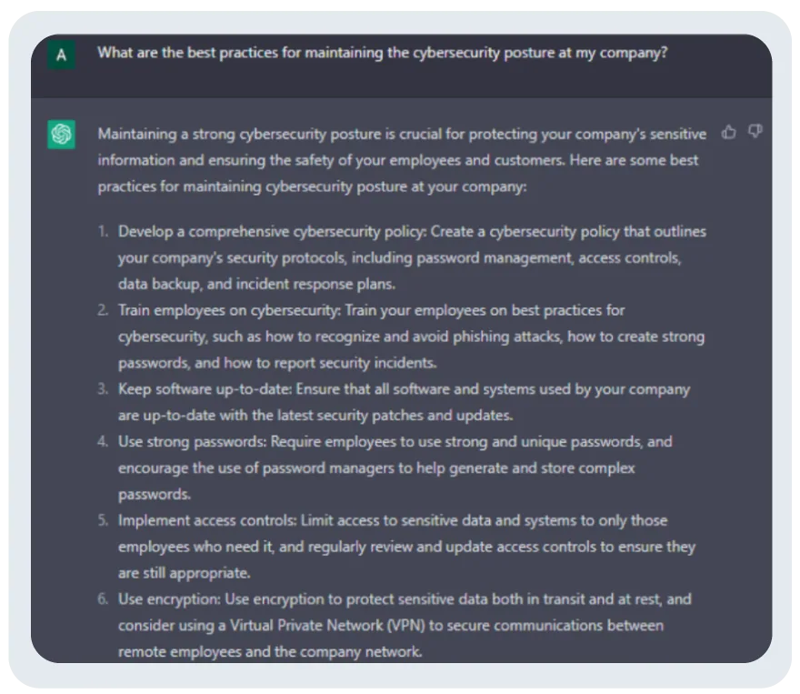 ChatGPT and Cybersecurity Advies geven over best practices