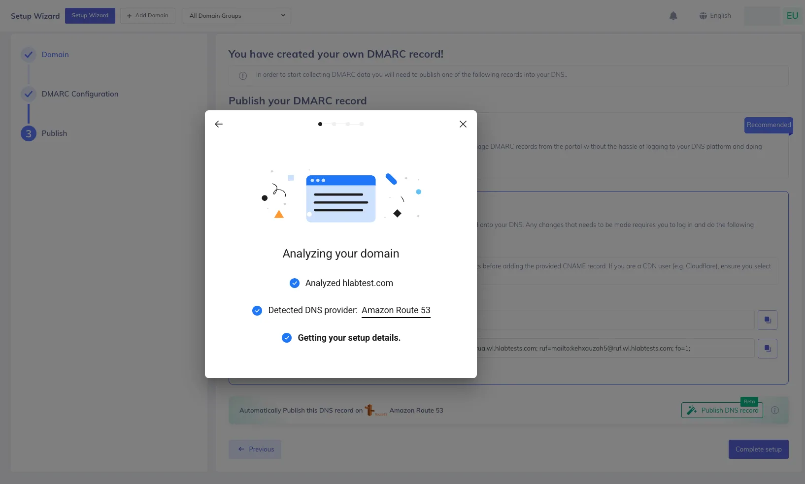 PowerDMARC One-Click Auto DNS Publishing with Entri Publicación de DNS con un solo clic