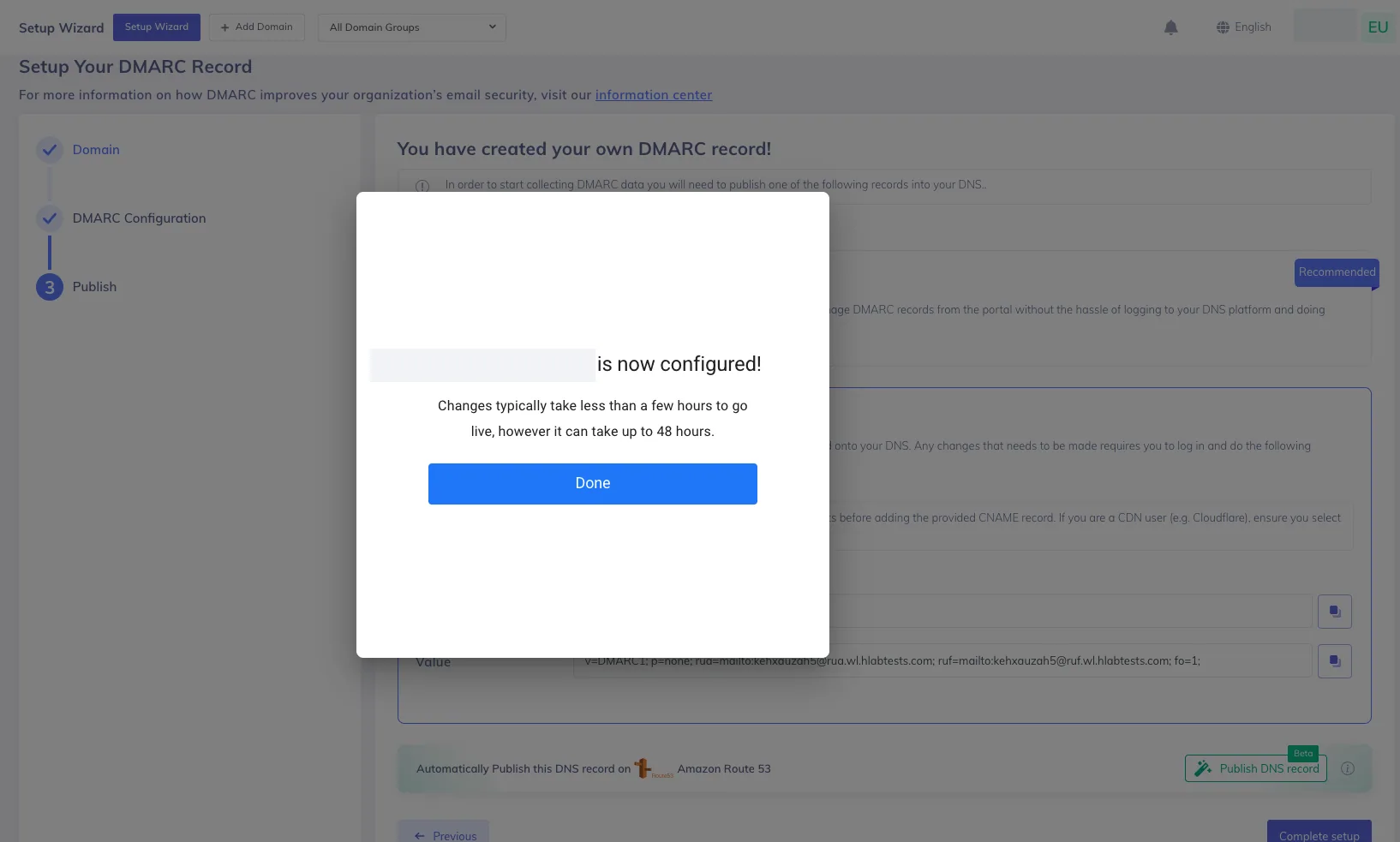 PowerDMARC One-Click Auto DNS Publishing with Entri Publicación de DNS con un solo clic