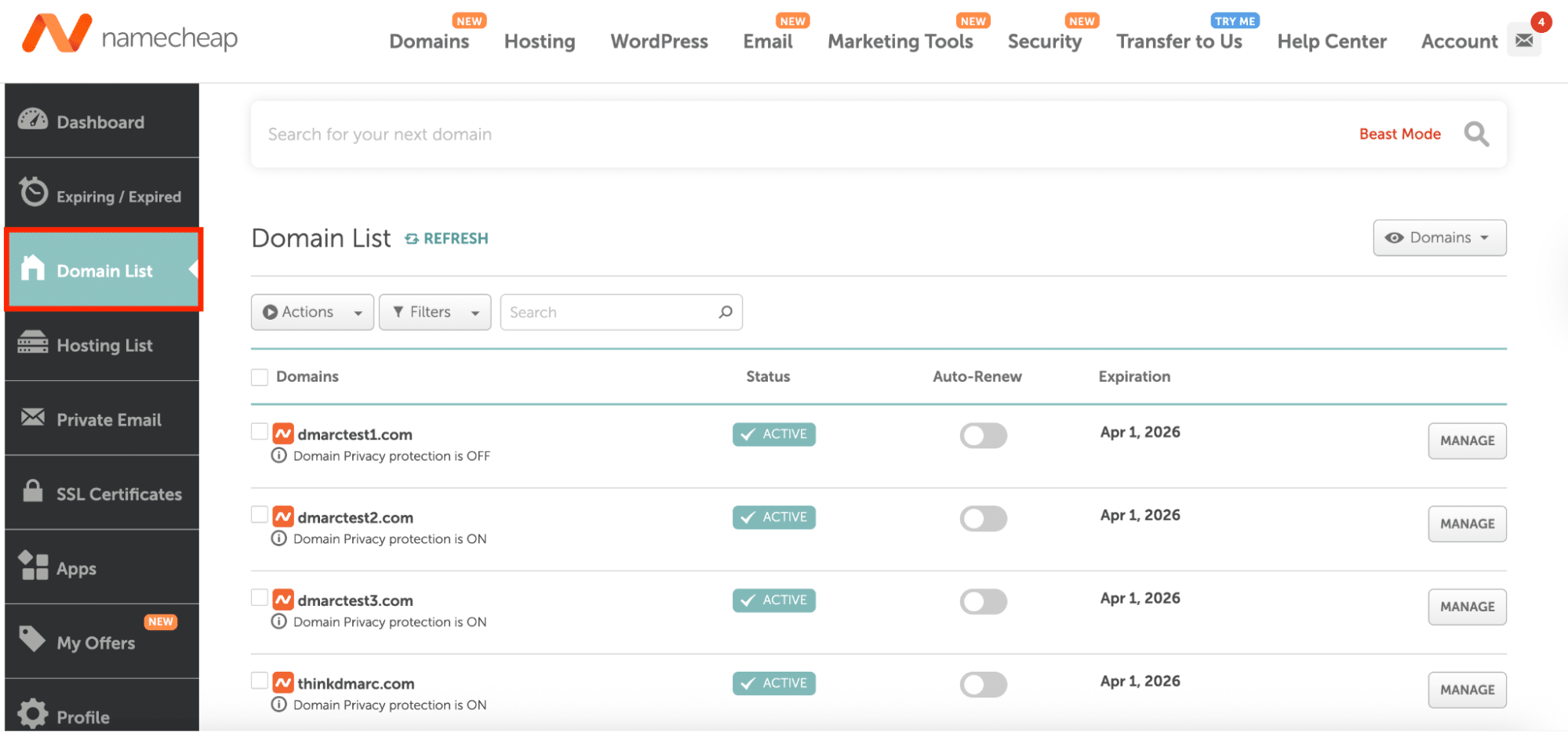 Go to Domain List