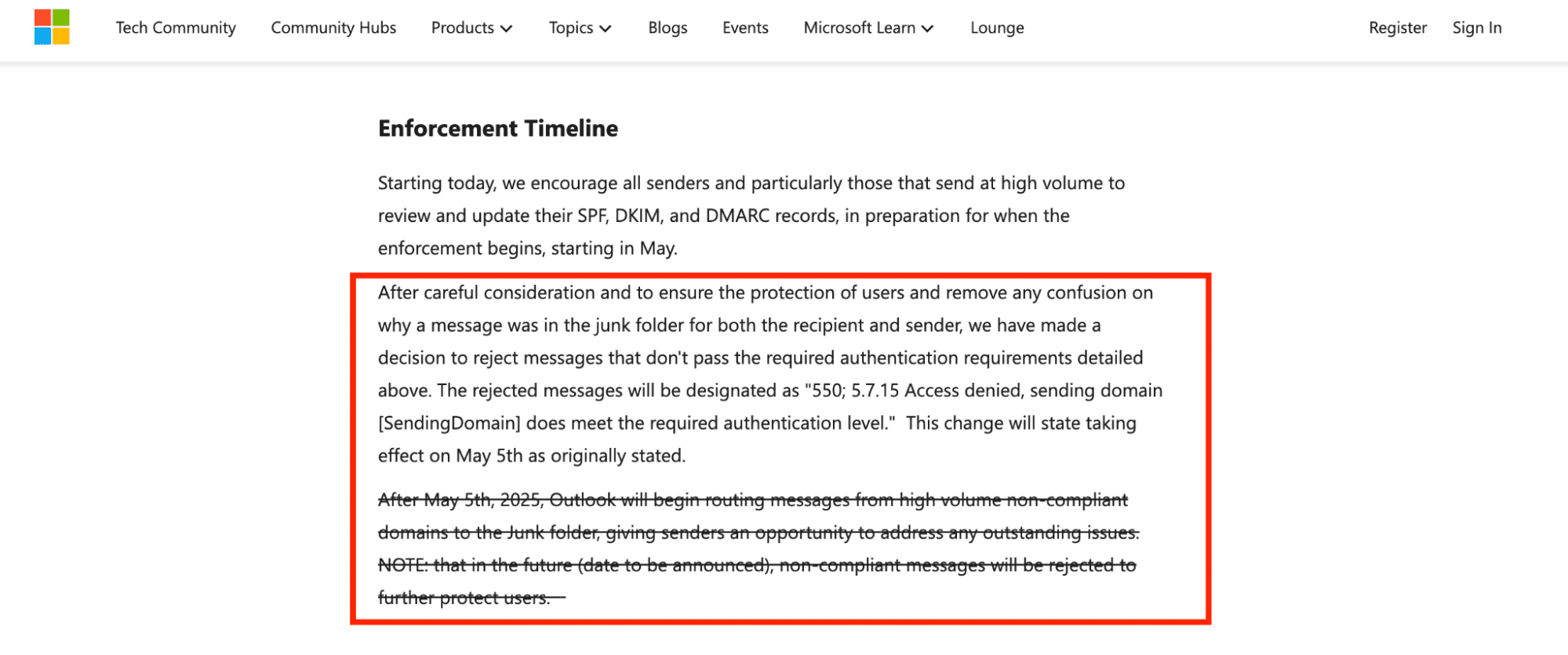 Microsoft sender requirements