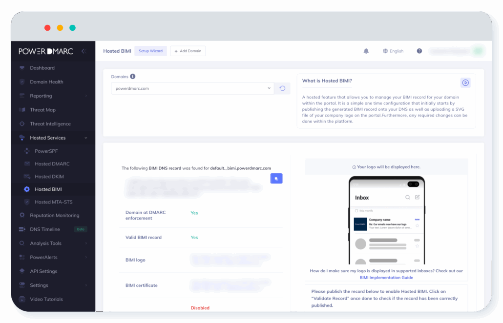Bimi Send Marc Example Hosted BIMI - PowerDMARC