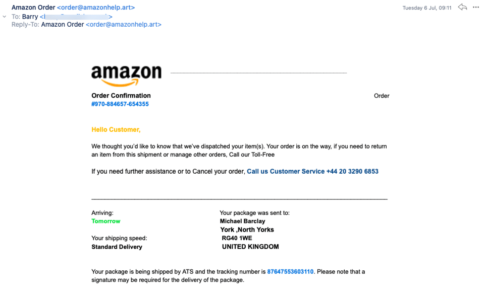 phishing message