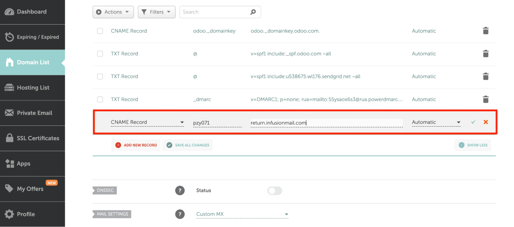 Keap DMARC, DKIM, and SPF Setup Guide (Formerly Infusionsoft) Een-CNAME-record toevoegen