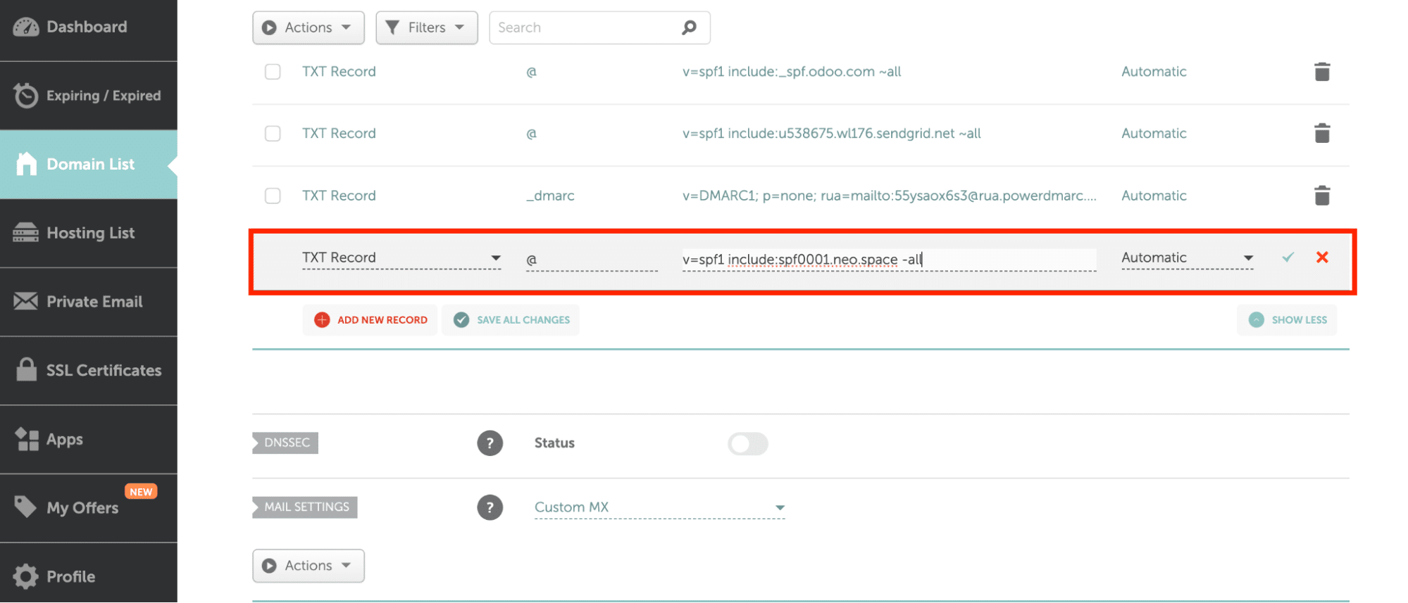 Add the records in your DNS zone