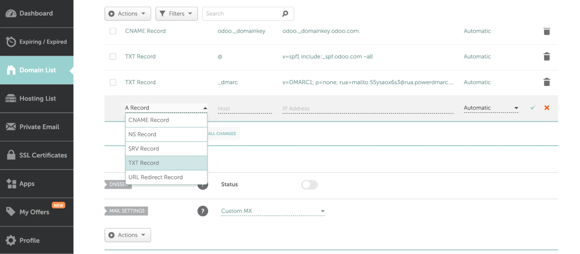 Notifii DMARC, SPF, and DKIM Setup Guide Creare un nuovo record di testo