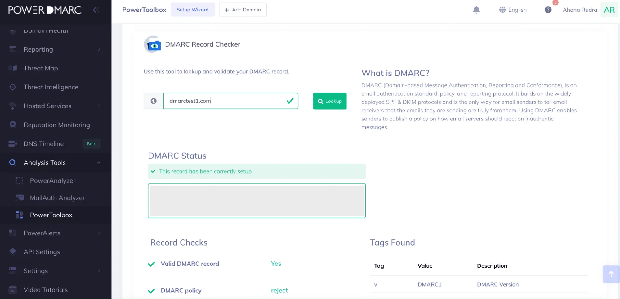 Utilizzare uno strumento di controllo dei record DMARC o un analizzatore di domini