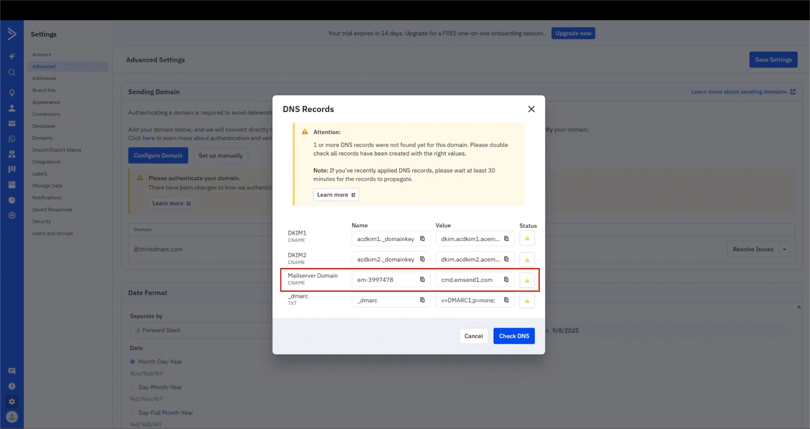 8 Voeg de CNAME van het Mailserver domein toe aan je DNS