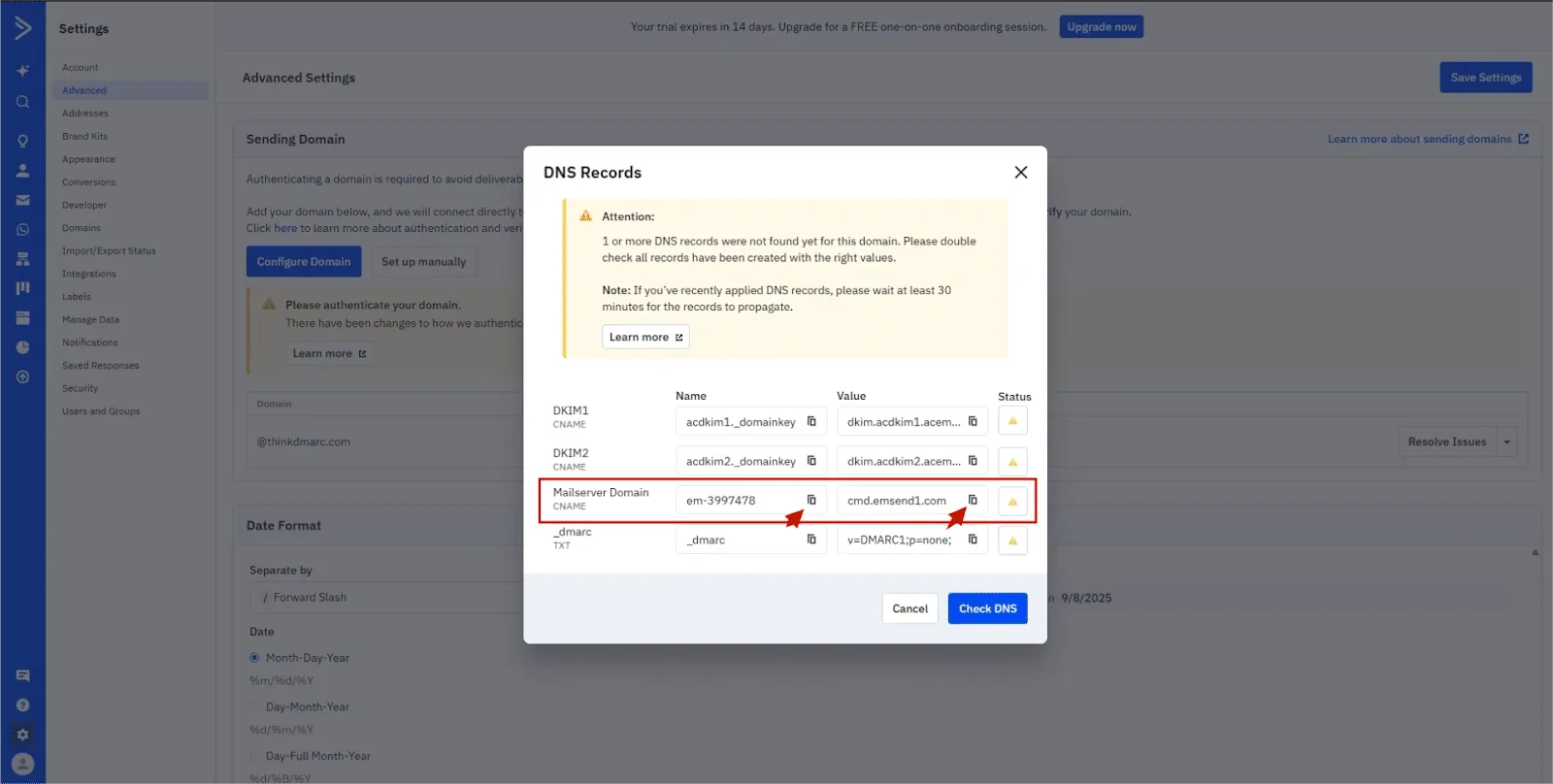 ActiveCampaign DKIM, DMARC, and SPF Setup Guide 9 Skopiuj nazwę i wartość tego rekordu CNAME.