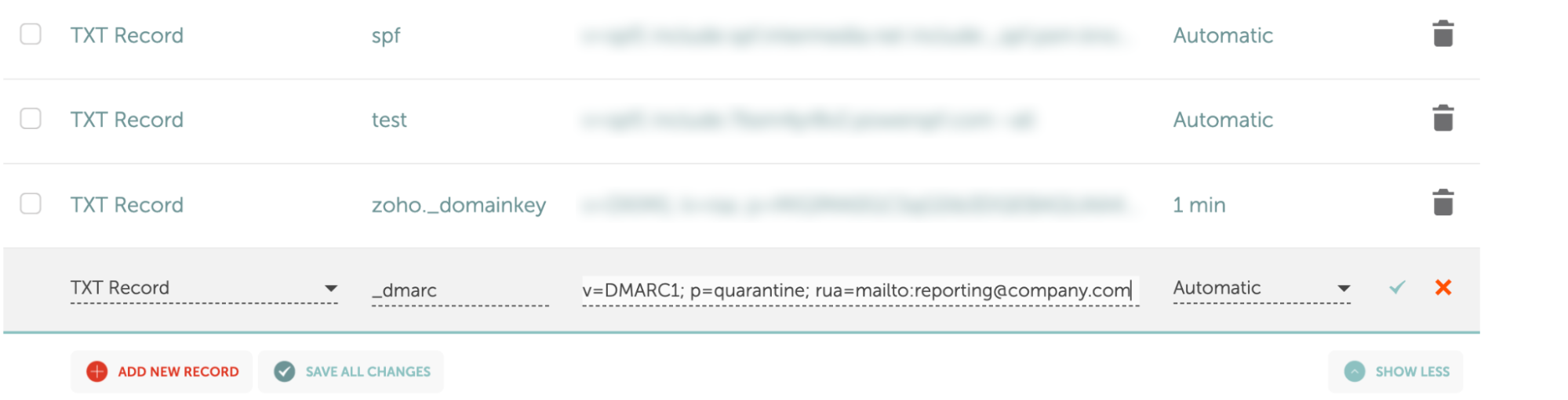 Add the DMARC Record by DNS Provider