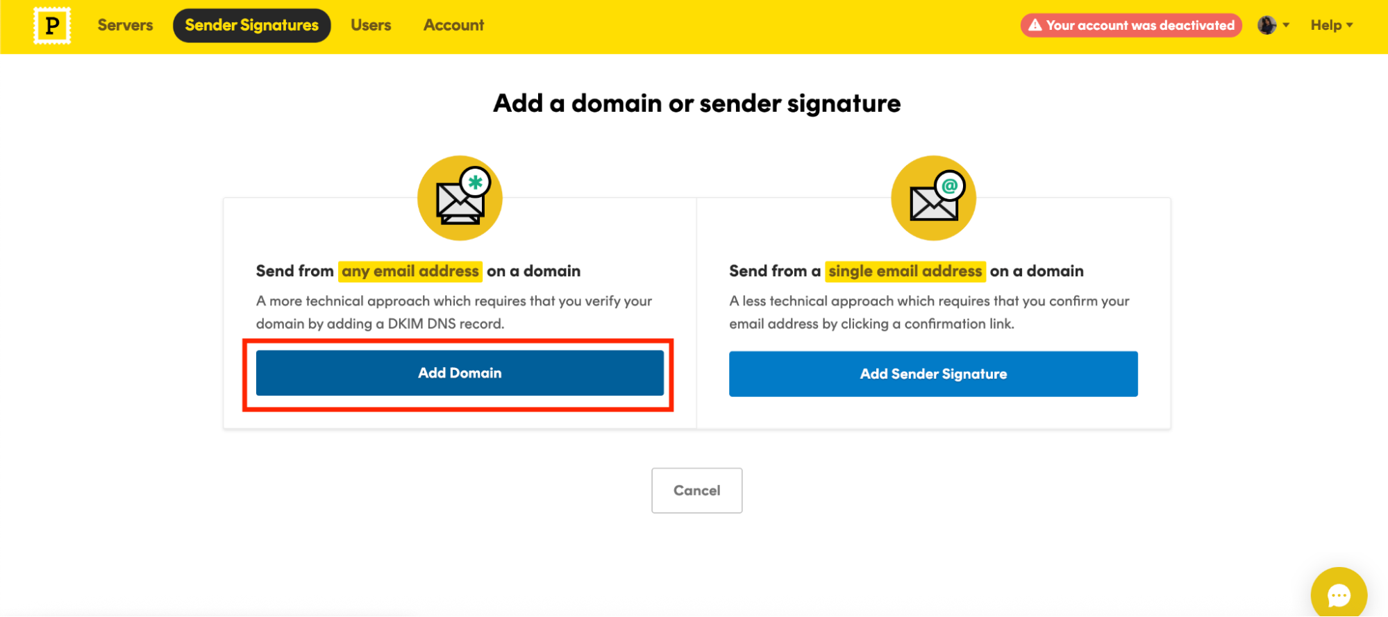 Haga clic en "Añadir dominio".