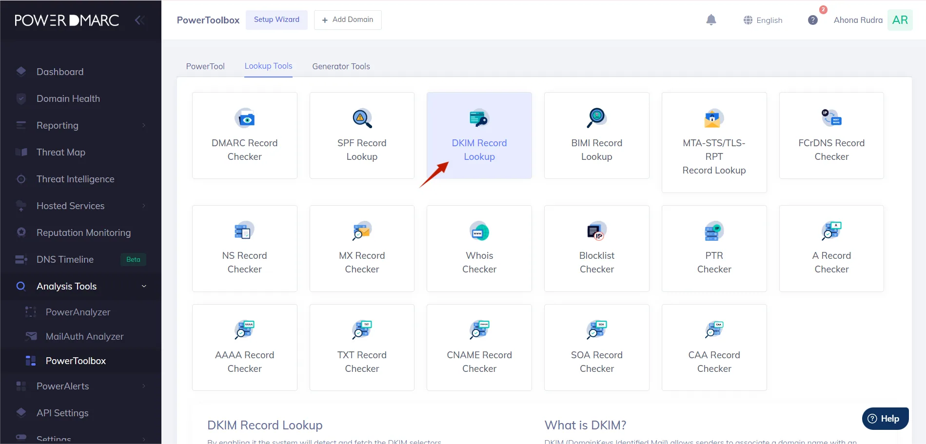 Cliquez sur DKIM Record Lookup