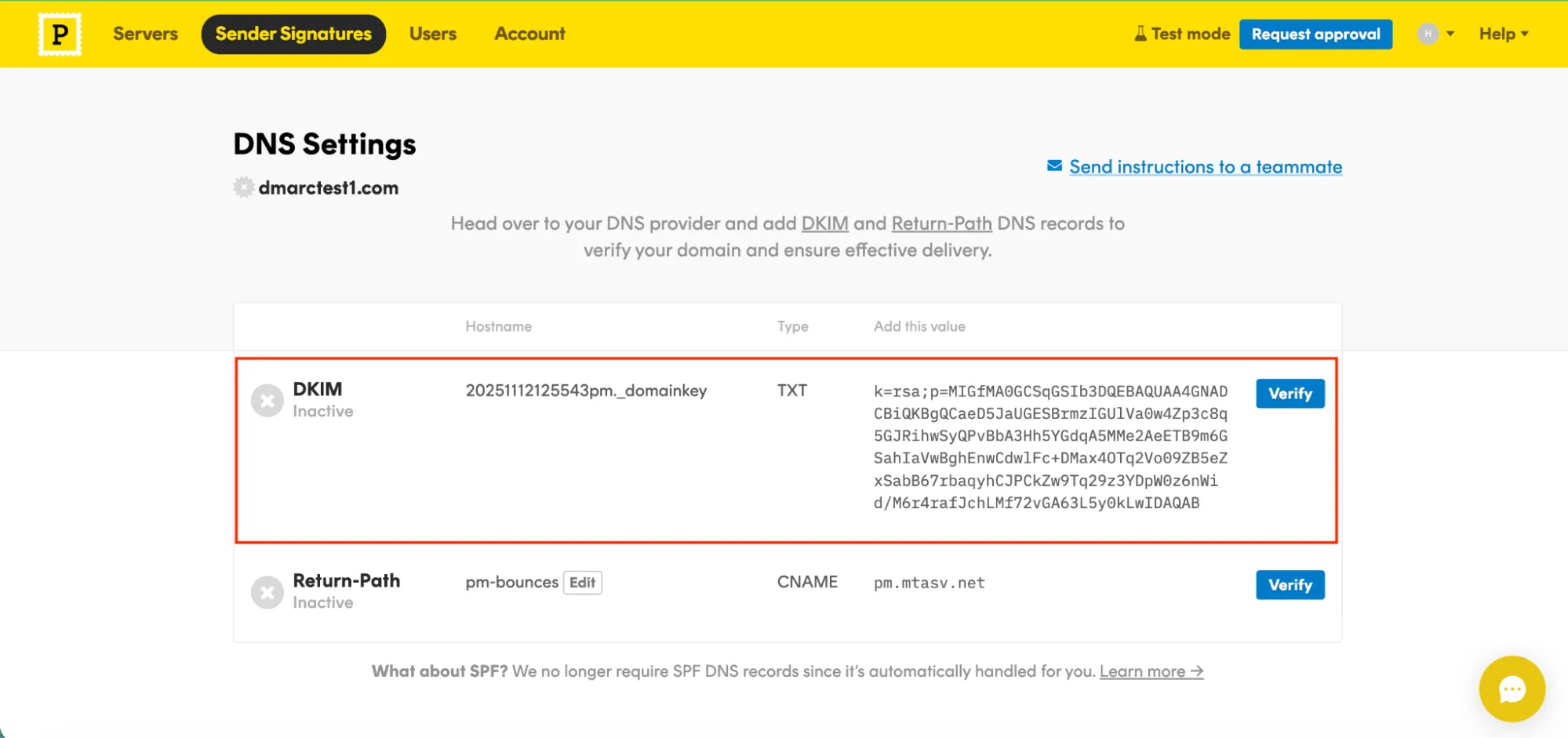 Configuration de l'enregistrement DKIM du cachet de la poste