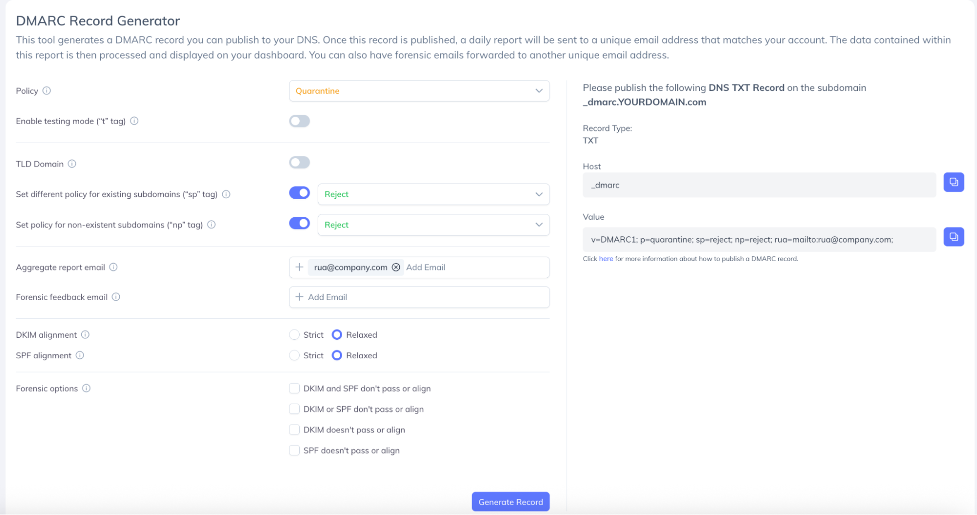 Generate a DMARC Record
