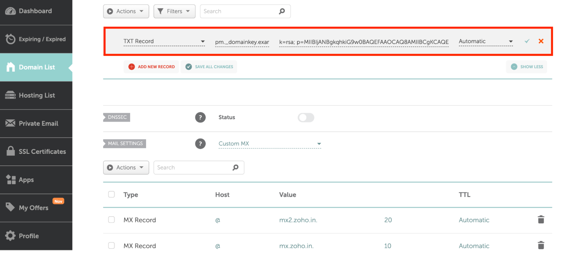Vaya a su consola de gestión de DNS