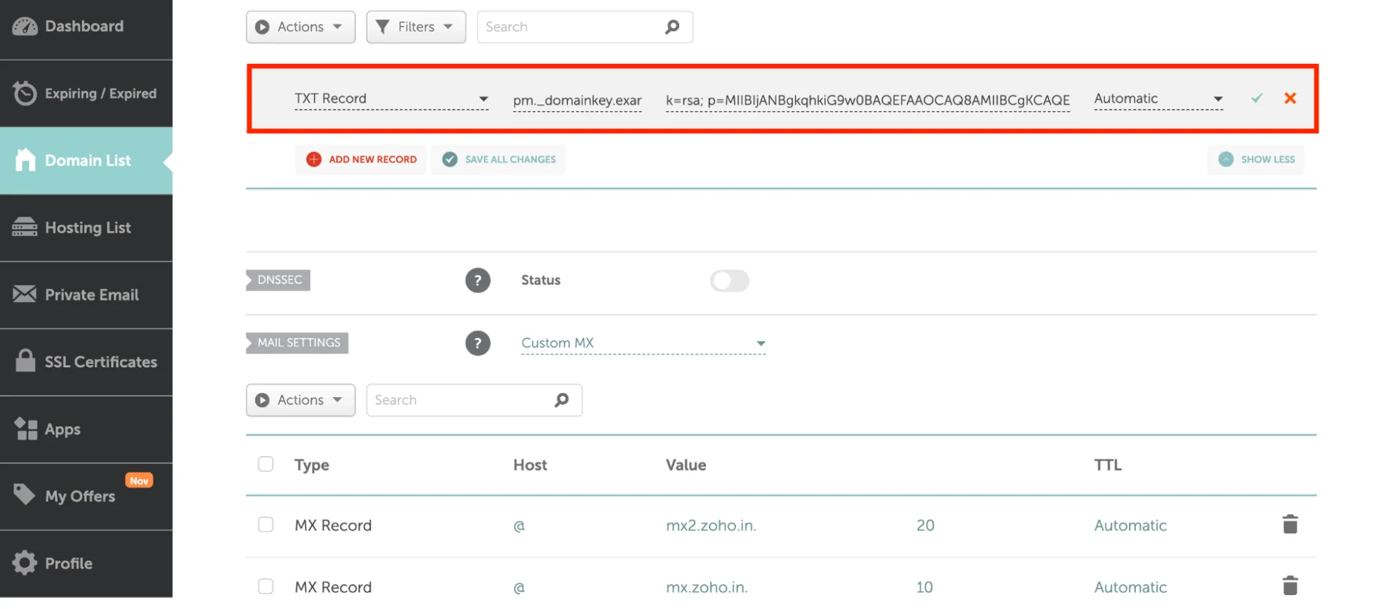 Rendez-vous dans votre console de gestion DNS
