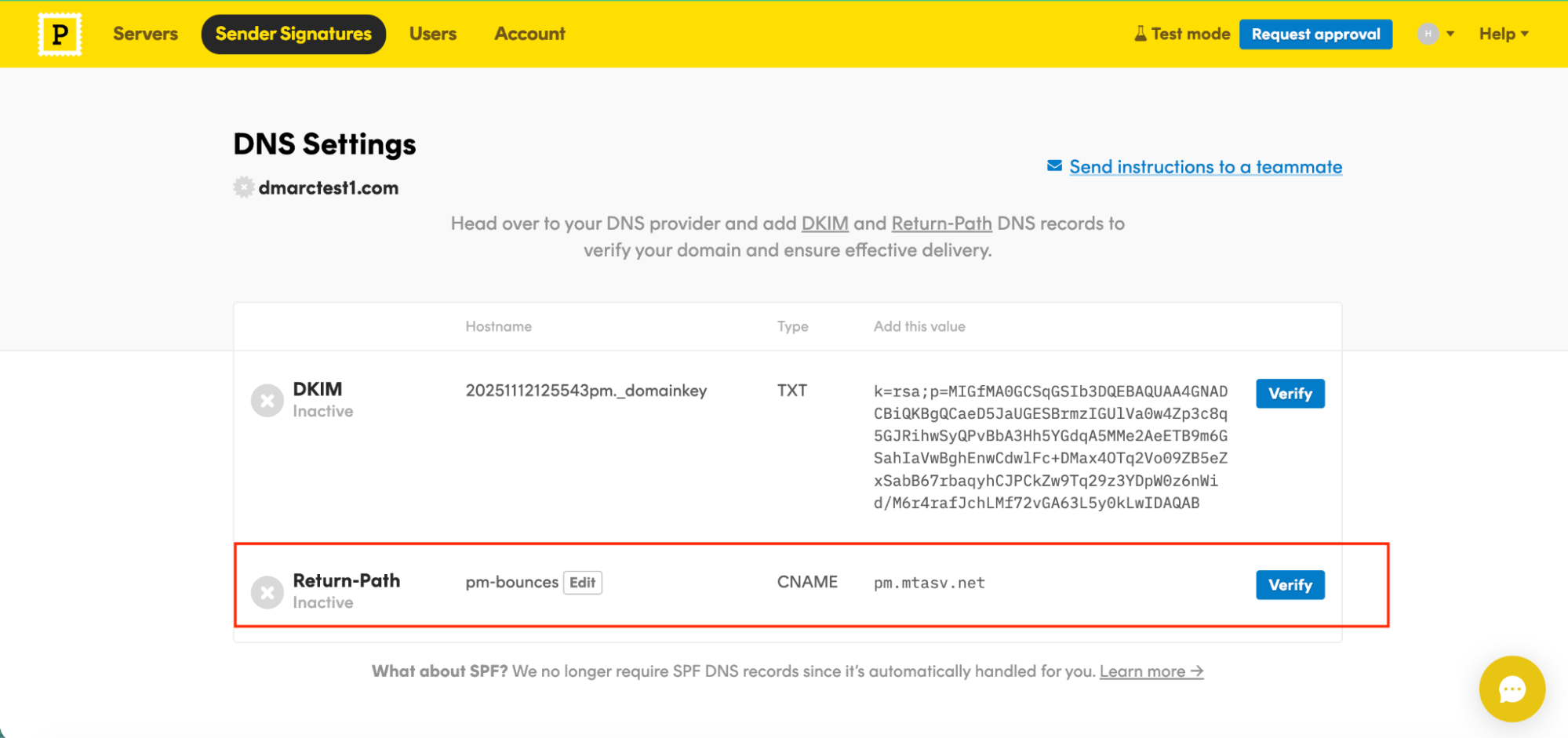 En la nueva página, encontrará su registro SPF CNAME