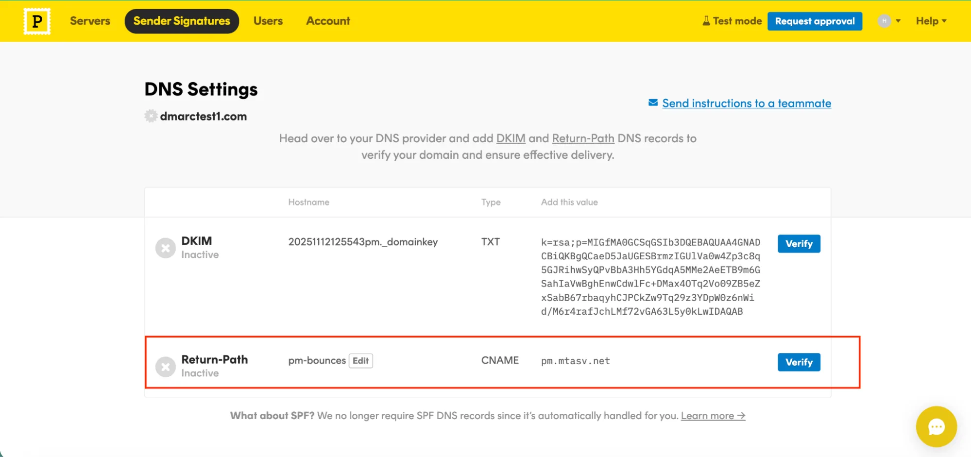 Dans la nouvelle page, vous trouverez votre enregistrement SPF CNAME