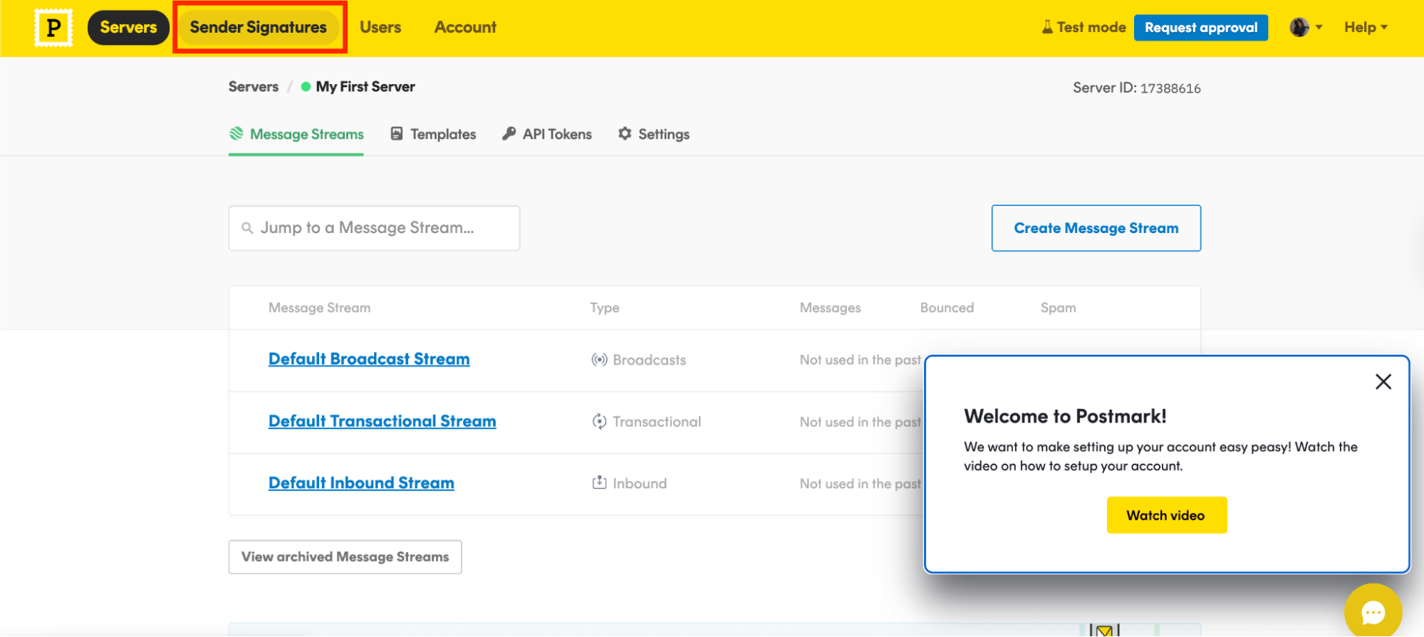 Seleccione "Firmas del remitente" en el menú superior