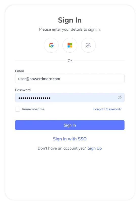 Built-In DMARC AI Agent Melden Sie sich bei Ihrem PowerDMARC-Dashboard an.