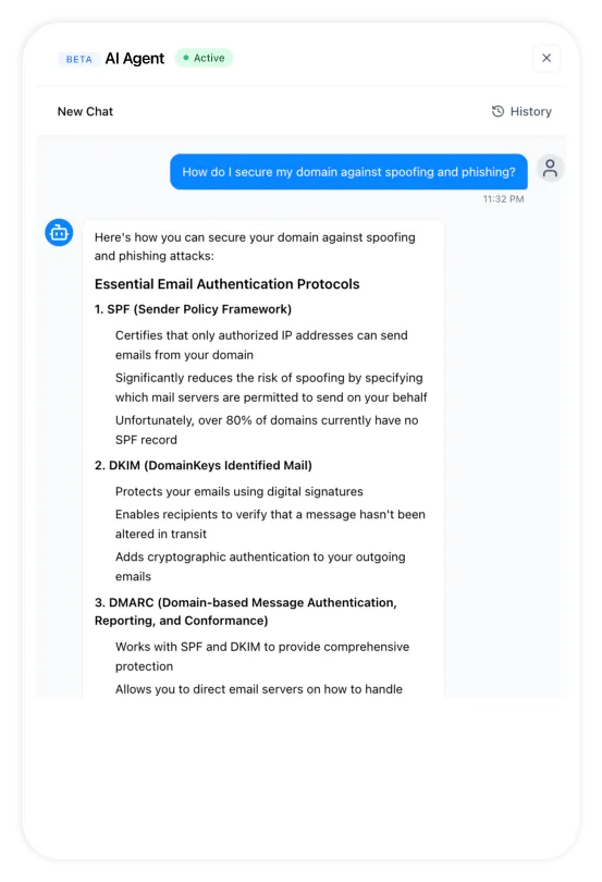 Built-In DMARC AI Agent Wie sichere ich meine Domain?