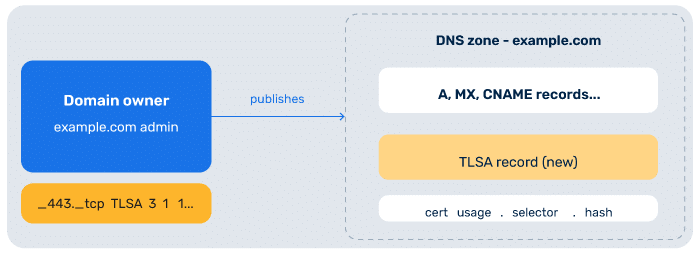 What is DANE? DNS-Based Authentication of Named Entities Explained (2026) Schritt 3 – Ein Client stellt eine Verbindung zum Server her und fragt den TLSA-Eintrag ab –