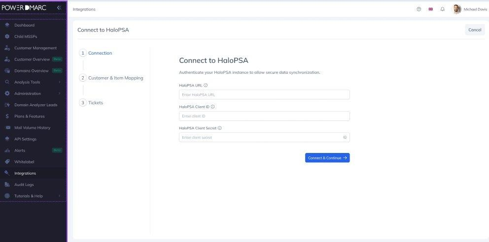 Conecta HaloPSA a PowerDMARC