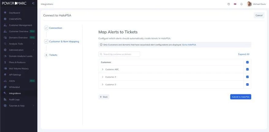 PowerDMARC Now Integrates with HaloPSA Benachrichtigungen mit Tickets verknüpfen