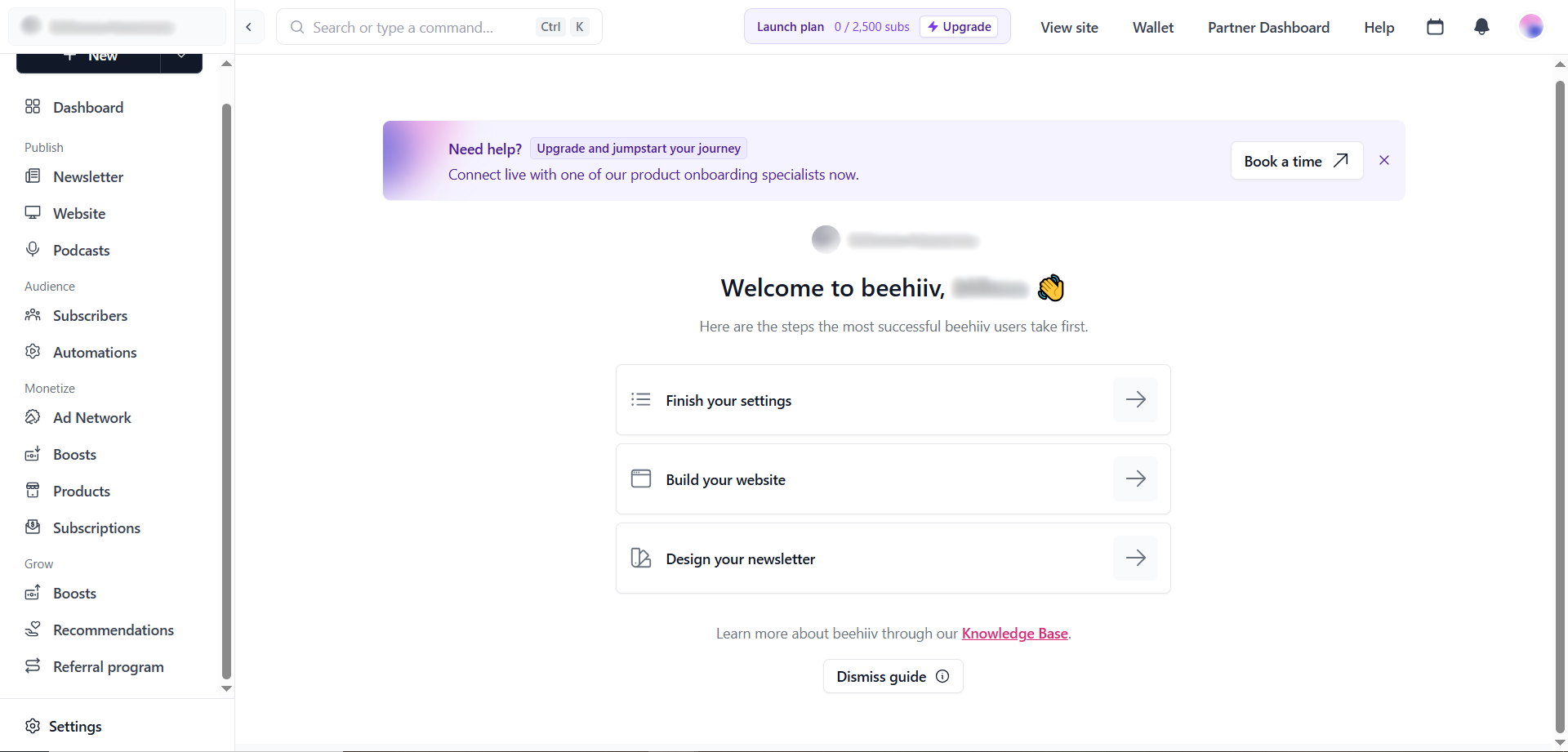 1. Panel de control de Beehiiv