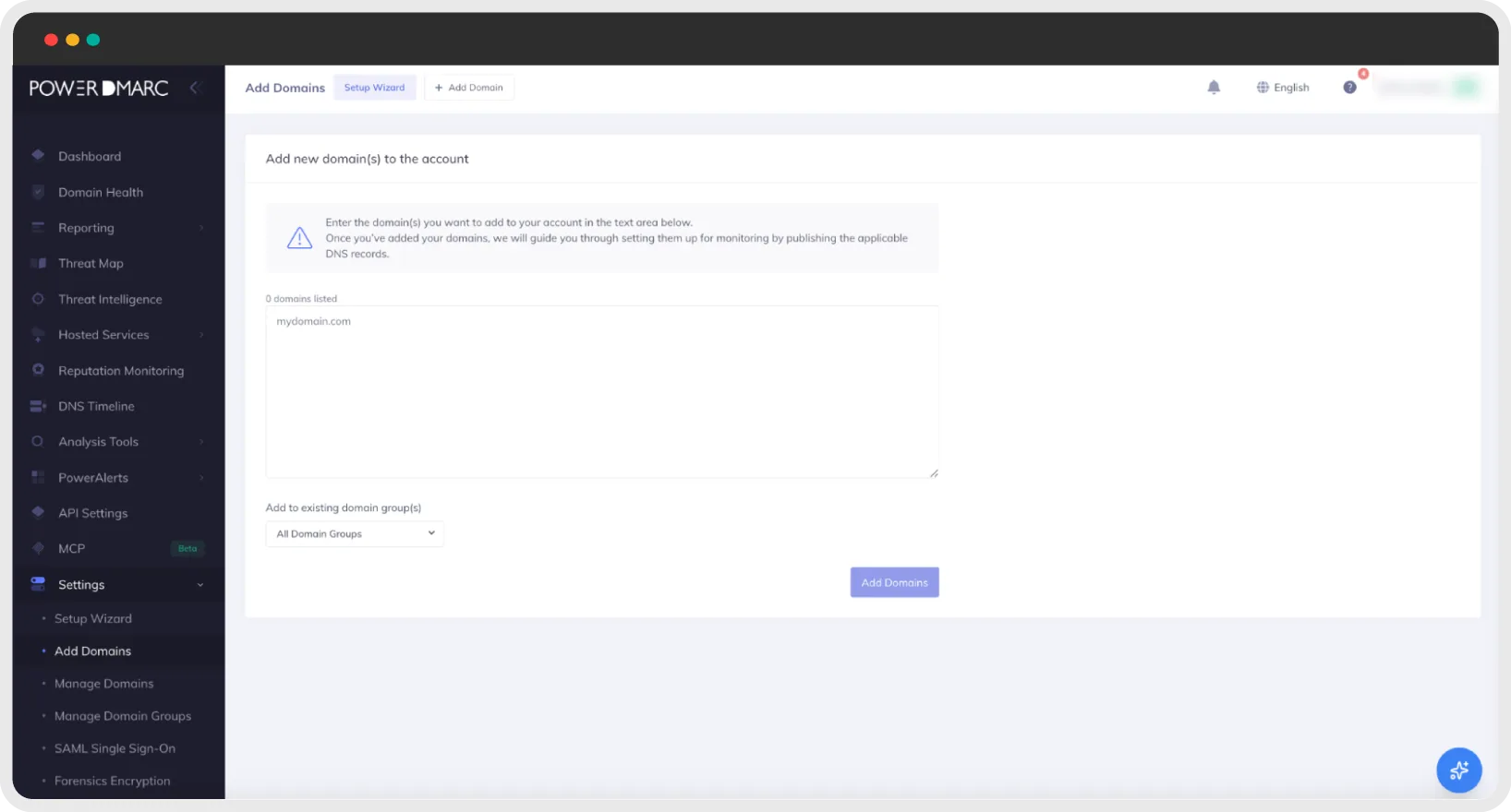 Añade tus dominios y direcciones IP